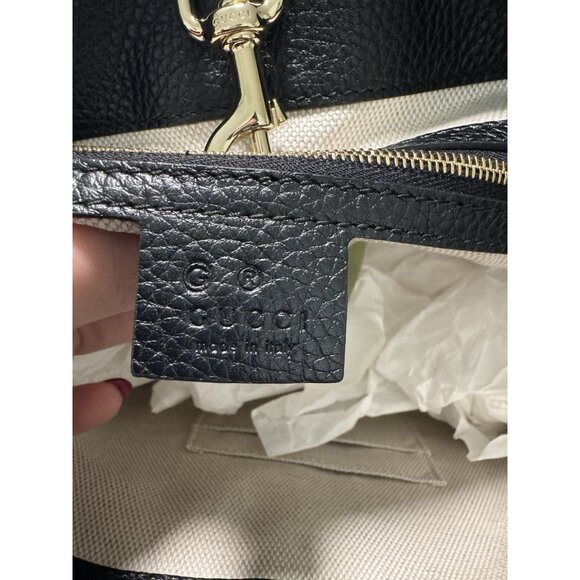 Gucci Soho Handbag Black Leather Tassel Double Chain Medium Shoulder Bag Purse - Picture 10 of 11